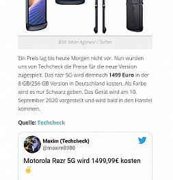 Motorola RAZR 5G будет стоить столько же, сколько и Samsung Galaxy Z Fold 2 5G. Названы цены на раскладушку Motorola
