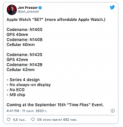 Apple представит не только флагманские Apple Watch 6, но и более дешевую версию SE